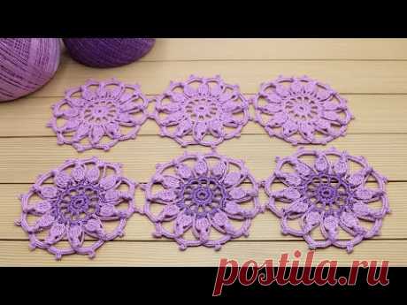КРУГЛЫЙ МОТИВ КРЮЧКОМ мастер-класс ЦВЕТОК с объёмными лепестками  Crochet motifs flower tutorial