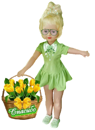 Кукла с жёлтыми тюльпанами
