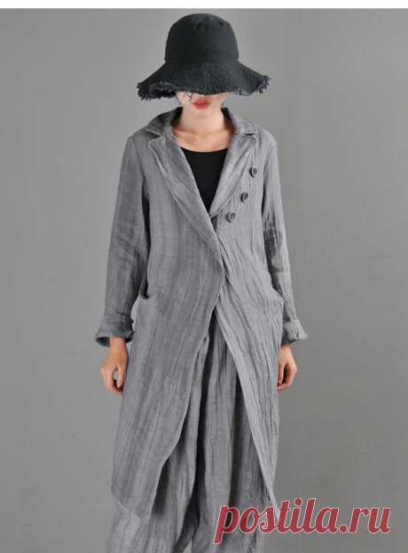 Grey Linen Cardigan-Suit Collar Ladies Top-Retro Cute Linen | Etsy