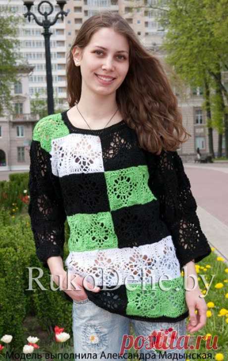 Пуловер из квадратных мотивов крючком. :: Пуловеры :: Женская одежда :: Вязание крючком/Women's crocheted pullovers :: RukoDelie.by
