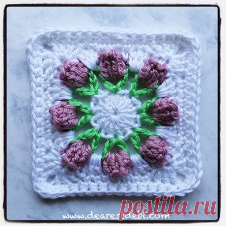 Flower Bud Granny Square - Dearest Debi Patterns Flower Bud Granny Square - Dearest Debi Patterns - A small 4.5 inch granny square with 3D flower bud. Use any worsted weight yarn or scraps.