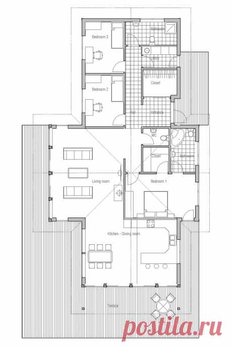 Small house plan CH85 home design with vaulted ceiling and affordable building budget. House Plan