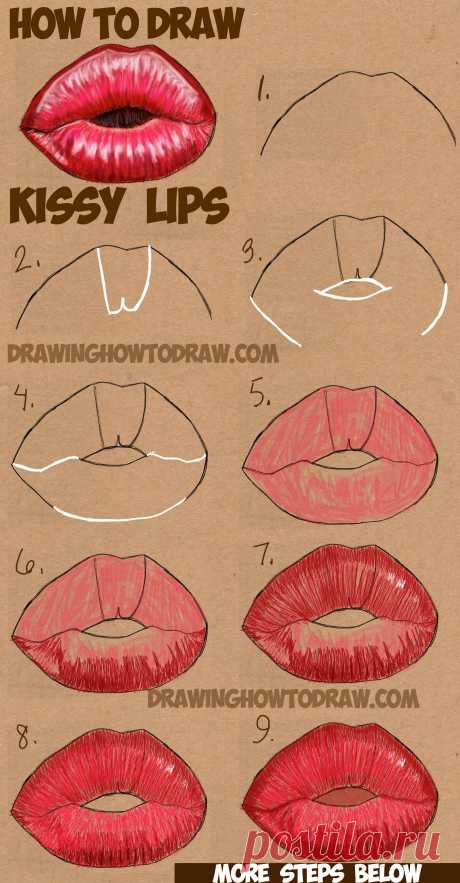 Dies enthält ein Bild von: How to Draw Kissy Kissing Puckering Sexy Lips - How to Draw Step by Step Drawing Tutorials