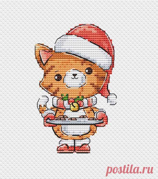 Cat with Santa hat cross stitch pattern cute kitten cross | Etsy