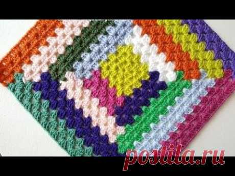 Crochet square blanket , step by step colorful mosaic pattern