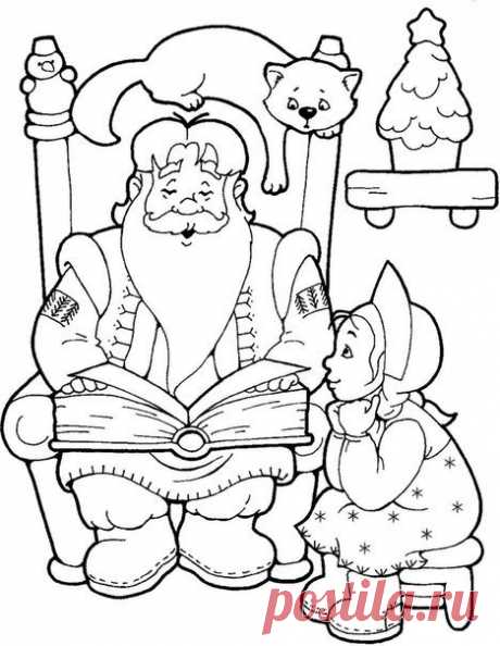 Новогодняя раскраска Дед Мороз и Снегурочка
