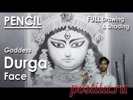 How to Draw Goddess Durga | Durga Face Drawing | Portrait Drawing | step by step Drawing &amp; Shading