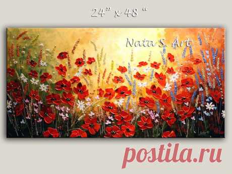 "Original Modern contemporary art painting. Palette Knife. Impasto Painting. Abstract Floral Art. Poppies Painting. Daisy Painting. Poppy Wall Art. Landscape. Home Wall Decor. COMMISSION PAINTING - MADE TO ORDER: This piece is made to order and will look SIMILAR to the pictures above, since each painting is done by hand it will not look exactly the same. Each painting I create is one of a kind. The pictures of a finished artwork will be send before shipment. Artwork will be done in about 5-10 bu