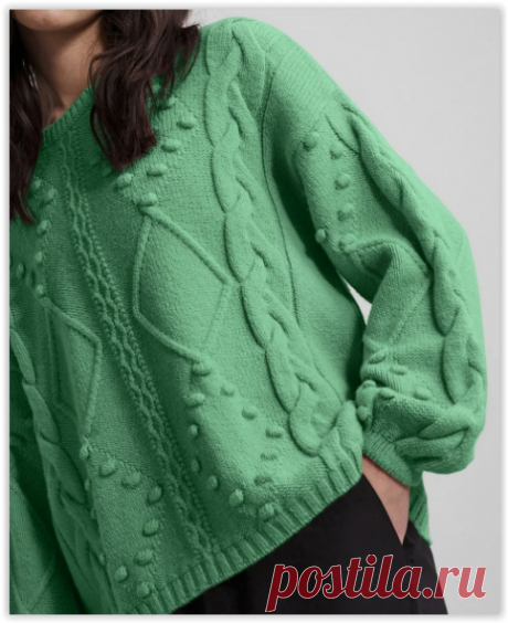 Яркие модные свитера с косами, ромбами и шишечками - брендовые модели и схемы вязания спицами!