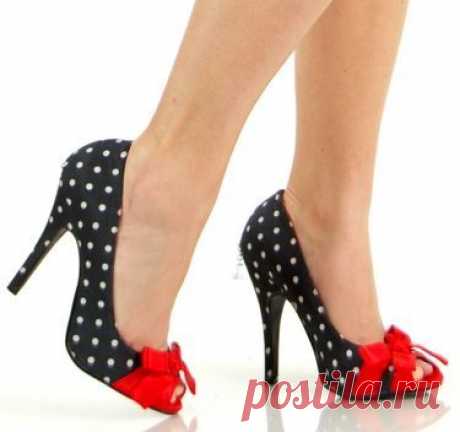 Retro Black Polka Dot Red Bow High Heel Shoes US