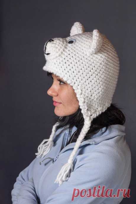 Polar bear hat ear-flap hat crochet bear hat от MiraculousForest