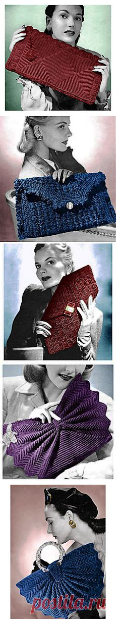 Vintage Crochet Pattern 1940s Envelope Clutch Purse Harlequin Handbag…