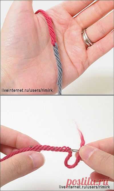 Как соединить концы нитей двух клубков без узла (МК).