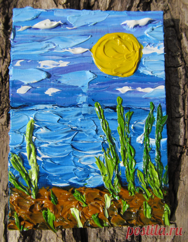 Картина Берег озера.
Фактурная живопись маслом выполнена на картоне мастихином.
Размер 6,35 см х 8,89 см
Формат ACEO.