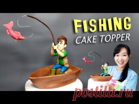 A Man Fishing on a Boat Cake Topper | Fishing Themed Cake | Fishing Cake | Fishing Birthday Cake