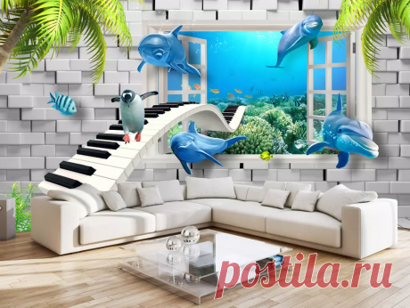 (1) 3D Dolphin Penguin Piano 176 | AJ Wallpaper