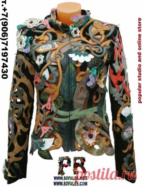 Изысканная кожаная куртка с перфорацией, вышивкой, цветами "Lucem vitae" - SOFALEE-эксклюзивная одежда из кожи/меха,кожи питона.Exclusive clothes made of leather and fur.