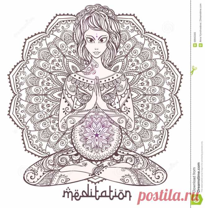 Girl Yoga Pose Meditation Vector Illustration Stock Vector (royalty