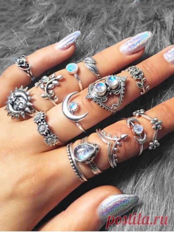 14 Piece Ethnic Moon Star Ring Set   SILVER [31% OFF] [HOT] 2020 14 Piece Ethnic Moon Star Ring Set In SILVER | ZAFUL    Gender: For Women Material: Resin Metal Type: Alloy Style: Trendy Shape/Pattern: Moon Weight: 0.0310kg Package: 14 x Rings (Pcs)