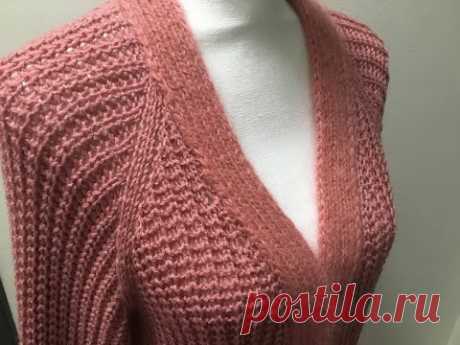 ЧАСТЬ 2. Кардиган. Реглан сверху. Полуанглийская резинка по кругу.Raglan.Cardigan.Brioche stitch.