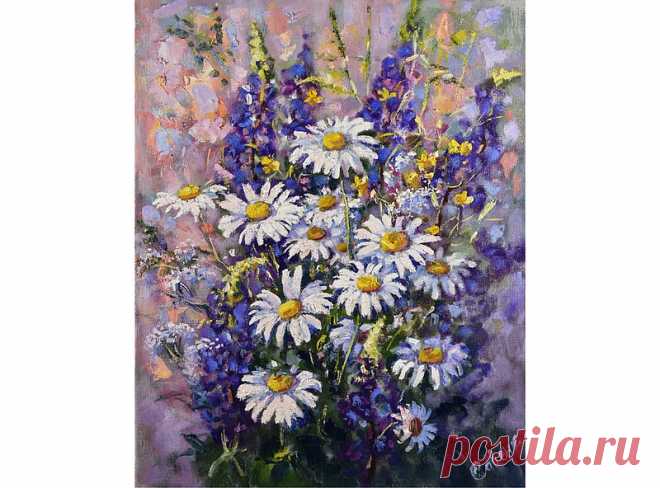 Daisy Painting Flower Lupines Original Art Bouquet Impressionism Artwork Floral - Shop ArtDivyaGallery Posters - Pinkoi Daisy Painting Flower Lupines Original Art Bouquet Impressionism Artwork 油畫原作 Oil Canvas Palette Knife Wall Art Impasto 50 x 40 cm. 20 x 16 inches by Savenkova 100% Handmade Original Artwork Medium: canvas, oil. Style: Modern, Impressionism, Impasto. The painting is covered with a protective layer of professional varnish. Beautiful painting for home .