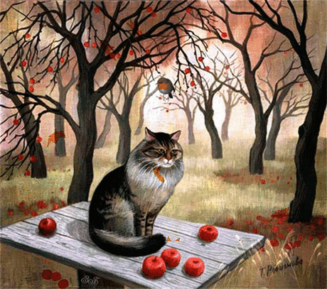 Мне утро осени приснилось
в нём лист кленовый танцевал
там тихо мудрый кот мурлыкал
и яблоками угощал !