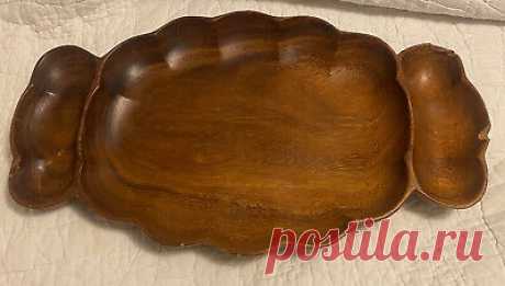 Vintage Monkey Pod Wood Serving  Divided Tray Scalloped Edges  | eBay There are a couple of chips in the edges, as seen in the photos.The bottom has a stamp that  read Monkey Pd Wood Made in the Philippians