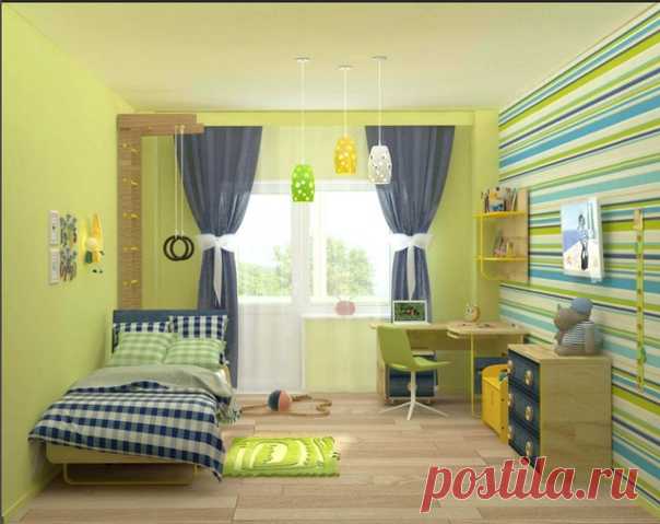 Детская комната в зеленых тонах – универсальный выбор с пользой для ребенка, не раздражающий цвет.