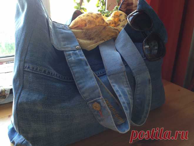 Большая пляжная сумка из старых джинсов своими руками — Мастер-классы на BurdaStyle.ru