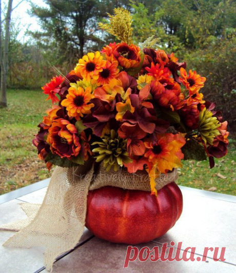 Large Pumpkin Autumn Floral Arrangement Table Centerpiece Fall Thanksgiving…