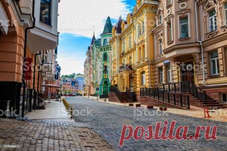 Colorful Houses Of Vozdvizhenka Elite District In Kiev Ukraine Stock Photo - Download Image Now - iStock