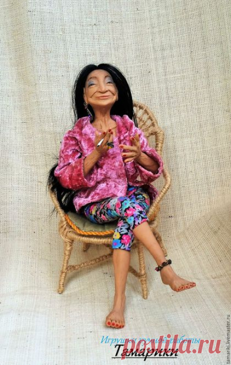 Купить кукла коллекционная Саулешка - розовый, дама, мадам, сигарета, Брюнетка, старушка, девушка, подружка