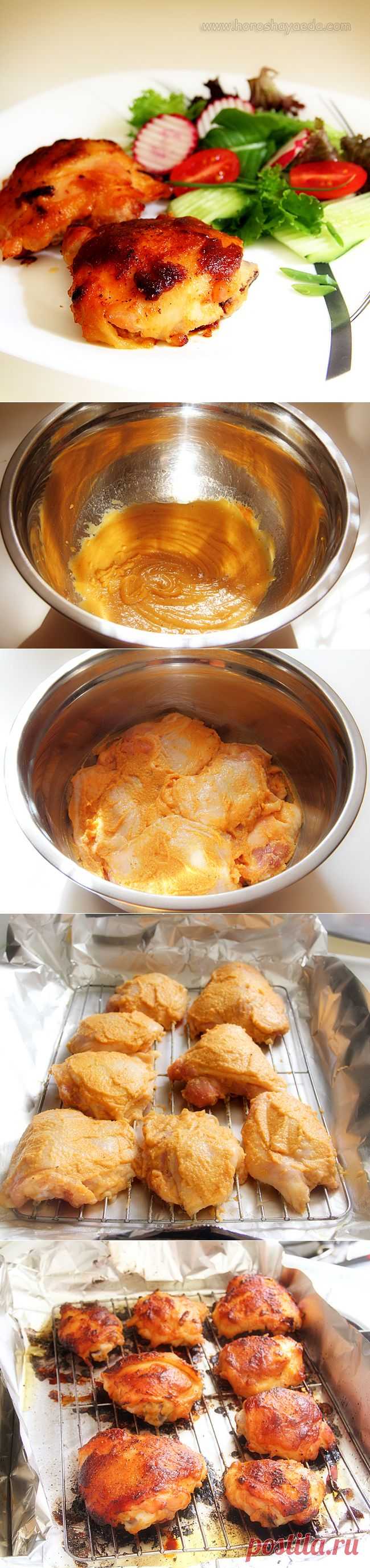 Острые куриные бёдра, запечённые с мисо, сливочным маслом и мёдом… — Вкусные рецепты