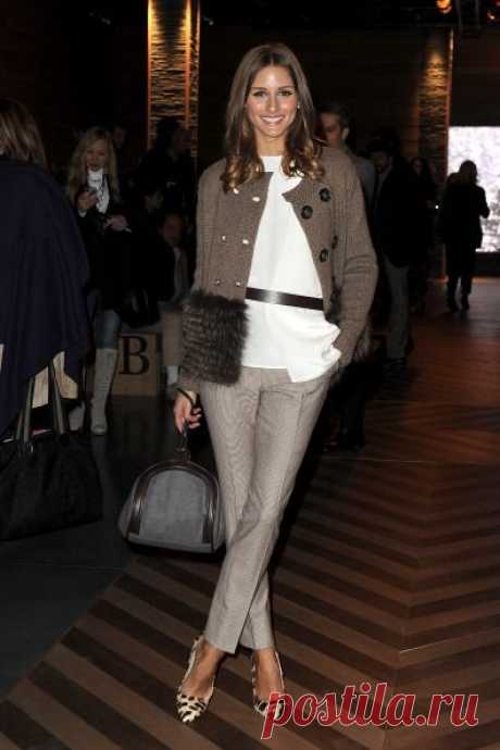 Olivia Palermo in Agnona. Love the trim, brown-checked pants with the leopard shoes.
