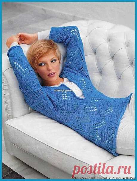 Пуловер с поперечно вязанной кокеткой плеч и рукавов