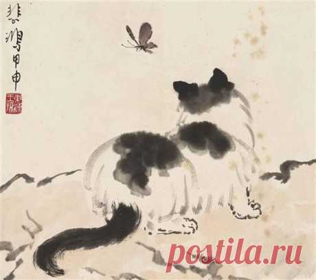 Kitten with Butterfly, 1944 - Xu Beihong - WikiArt.org ‘Kitten with Butterfly’ was created in 1944 by Xu Beihong in Ink and wash painting style. Find more prominent pieces of animal painting at Wikiart.org – best visual art database.