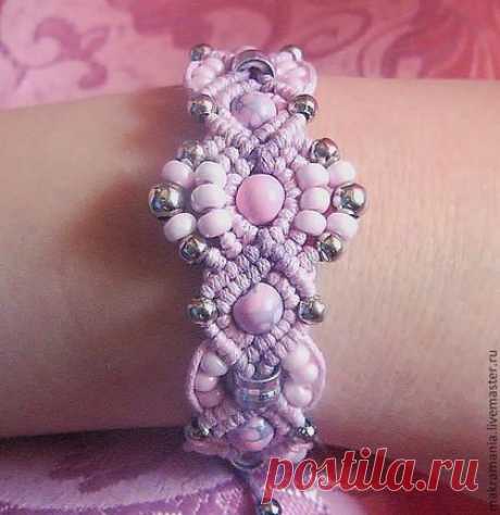 Купить Браслет "Розовая мечта" - гламурный браслет, браслет макраме, розовый, розовый браслет