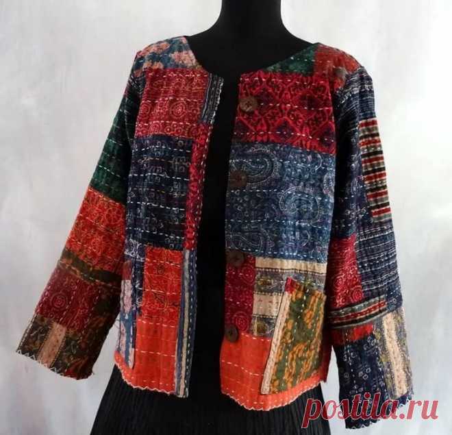 «Veste courte femme en coton gaudri et patchwork multicolore bleu et bordeaux : Manteau, Blouson, veste par akkacreation akka cre» — карточка пользователя надежда с. в Яндекс.Коллекциях