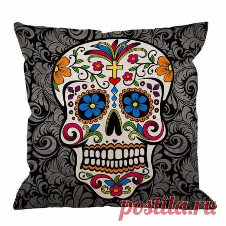 Amazon.com: Skull Pillow Case Decor by HGOD DESIGNS Colorful Sugar Skull Cotton Linen Square Cushion Cover Standard Pillowcase for Men Women Kids Home Decorative Sofa Armchair Bedroom Livingroom 18 x 18 inch: Home & Kitchen