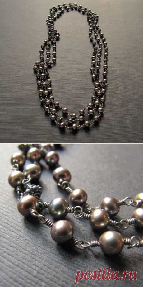 Long Gray Pearl Wire Wrapped Necklace Multistrand от mylenefoster