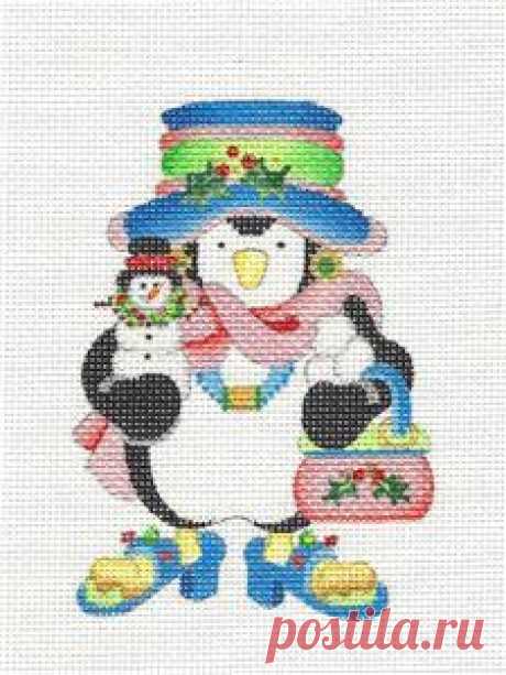 Penguin~Lady in Blue hand painted Needlepoint Canvas~ by Strictly Christmas This is one adorable Penguin in a Wonderful Series from Strictly Christmas! Offered is a Brand New,  Strictly Christmas  needlepoint canvas ~ an adorable and Stylish Lady Penguin wearing a Blue and Pink outfit and Pink Purse Ornament ~    The canvas is hand painted on 18 mesh canvas.  The design is in sparkling Christm
