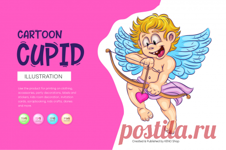 Cute cartoon cupid.
Cute colorful illustration of cartoon Cupid shooting a bow with hearts. Unique design, Valentine's Day, clip-art. Use the product for printing on clothing, accessories, party decorations, labels and stickers, kids room decoration, invitation cards, scrapbooking, kids crafts, diaries and more.
-------------------------------------------
EPS_10, SVG, JPG, PNG file transparent with a resolution of 300 dpi, 15000 X 15000.