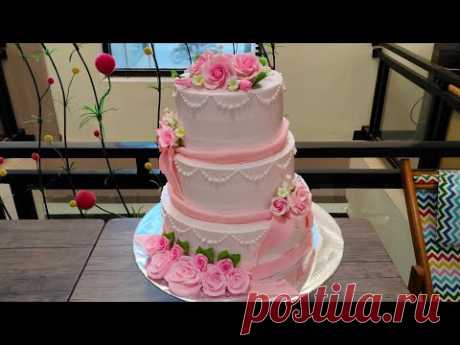 Wedding Cake Three Level Flowers Roses Pink And Tutorials To Decorate For Beginners