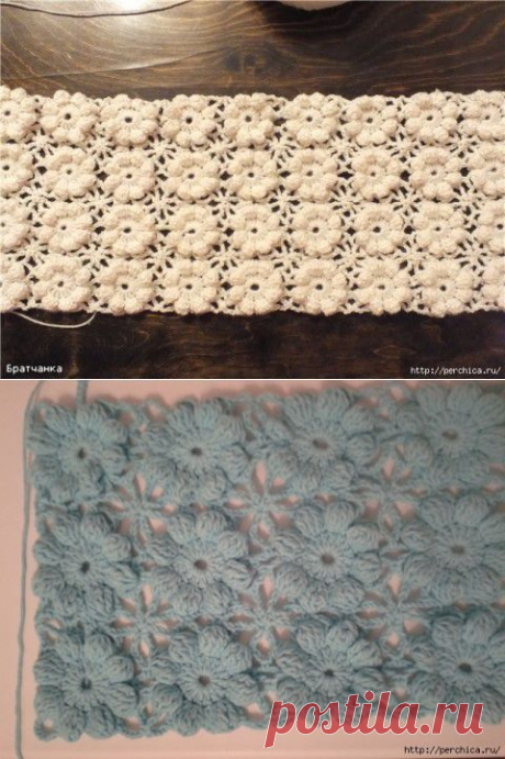Безотрывное вязание - цветочки с пышными столбиками | Подружки