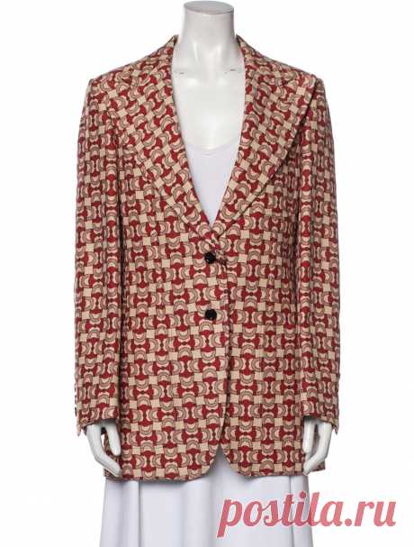Printed Blazer w/ Tags Gucci BlazerRedPrintedPointed CollarPatch Pockets & Button ClosureIncludes Designer Hanger & Additional EmbellishmentsDesigner Fit: Designed for a slim fit, those with a curvy figure may wish to take one size up.