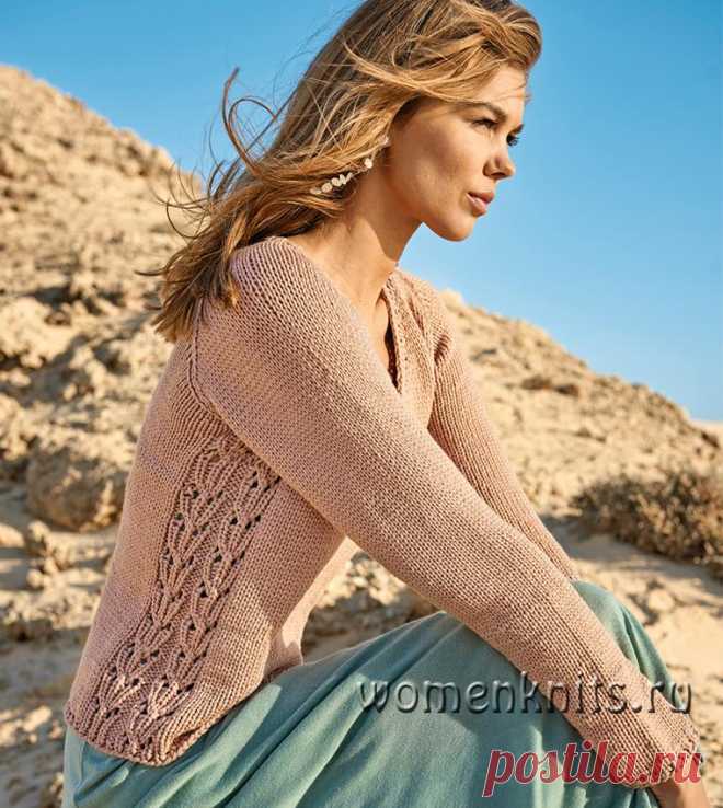 Пуловер с ажурными боковыми вставками. Спицами. / womanknits.ru