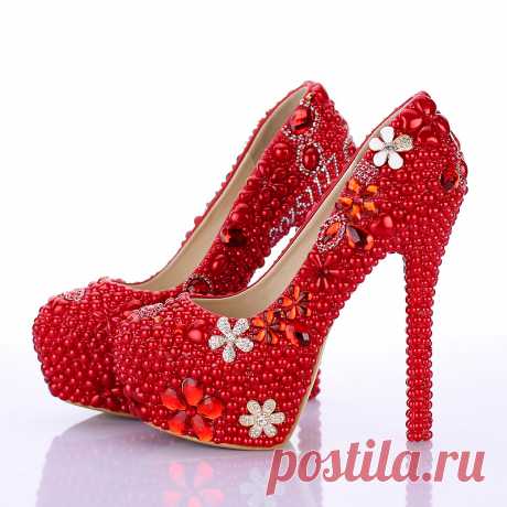 NEW Red pearl ultra high heels wedding shoes shallow mouth round toe formal dress shoes girl party shoes free shipping - Upskirt Clothing The shoe can make with ankle strap,if you need please contact us before order,thanks