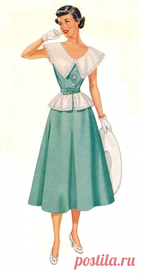 Платье с белым воротником и баской