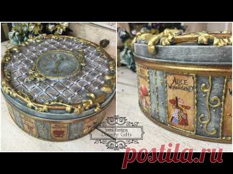 Decoupage on Metal Tin with Printed Papers - YouTube