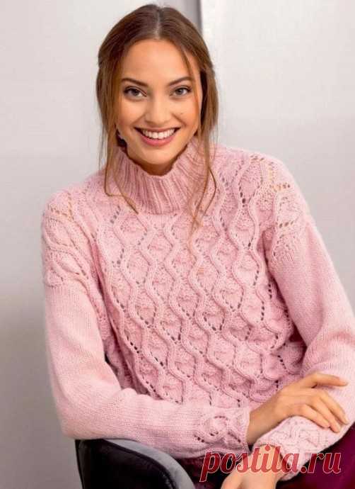 Кашемировый пуловер с ажурными зигзагами